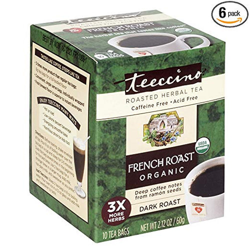 Teeccino Organic French Roast Herbal Coffee - 10 tee bags per pack - 6 packs per case.