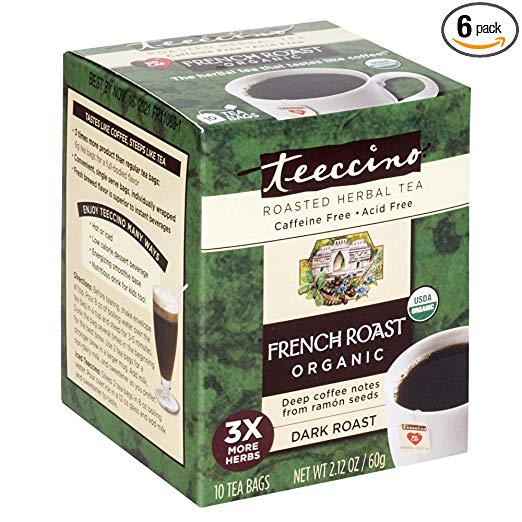 Teeccino Organic French Roast Herbal Coffee - 10 tee bags per pack - 6 packs per case.